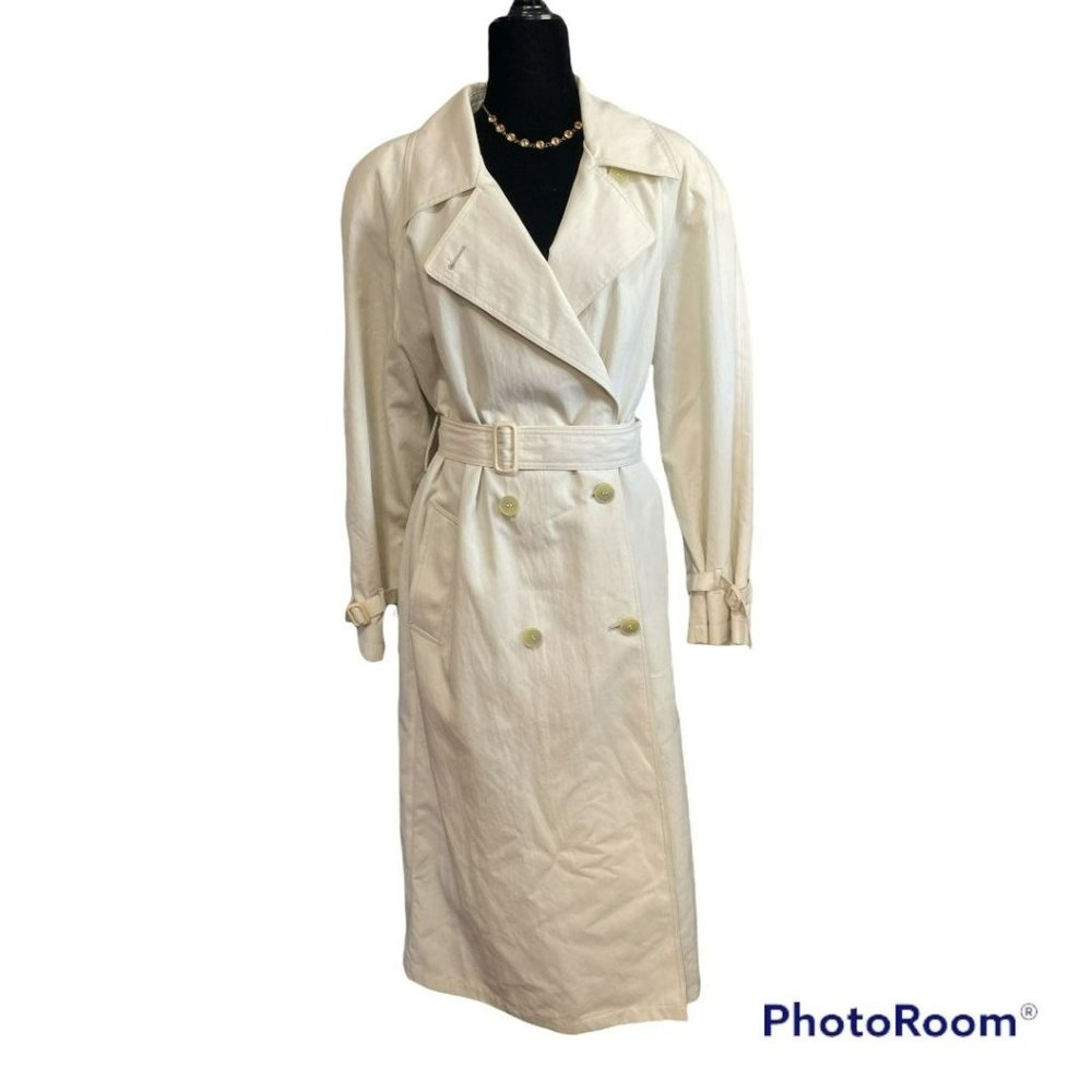 London Fog Vintage women's cream tan long trench coat size 16